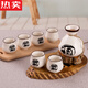MZXM Japan imported quality Japanese sake wine set ceramic wine glass set household retro small wine glass liquor dispenser 1 pot 8 cups 1 Jin Jin is equal to 0.5 kg pot with log tray