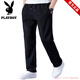 Playboy Casual Pants Men's Autumn and Winter Pants Men's Loose Sports Pants Thickened Straight Pants Plus Size Sweatpants Men's Black Velvet L (100-135)
