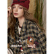 Fairy's Pocket Retro Fun Embroidered Plaid Shirt Women's 2025 Autumn and Winter New Long Sleeve Shirt Jacket Plaid Gray M