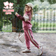 Fuluo Mi Girls Suit Winter Casual Color Block Top and Velvet Sweatpants Two-piece Set Children's Versatile Winter Clothes Pink 130