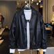 Yuhun American Retro Leather Jacket Coat Men's Loose PU Leather Jacket Boys Jacket Spring and Autumn Hong Kong Style Trendy Handsome Motorcycle Jacket Black Velvet L Loose Version 125-140Jin Jin is equal to 0.5 kg