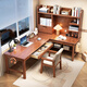 Huixun solid wood corner desk bookshelf integrated corner desk home bedroom study table junior high school student writing desk walnut color #desk + bookshelf 140cm*60cm*134cm auxiliary seat length 120cm