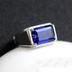 Bhiodha men's ring real silver inlaid with tanzanite blue gemstone men's rectangular ring