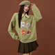 B.Duck小黄鸭加绒卫衣女2025冬季新款撞色针织翻领数码印宽松外套 果绿 XS