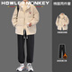 Sound Monkey Winter Thickened Cotton Warm Jacket Casual Loose Trendy Brand Boys Cotton Jacket Plus Velvet Pants Handsome Fashion Suit Dark Gray Jacket + Black Turtleneck Sweater + Black Velvet Leggings XL