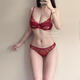 Victoria's Style Sexy Secret Sexy Underwear Women's Lace Big Breast Makes Small Push Up Small Breast Push Up Bra Set Gift Red Set XL (Recommended 38/85AB 36/80C)
