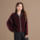 Qianbainian 100% sheep wool thickened warm cardigan sweater for women autumn and winter new double-sided zipper stand collar loose jacket red L