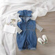 Baby denim outer wear spring and autumn children and girls one-piece Western-style jumpsuit Korean style overalls children's sleeveless pants royal blue hooded one-piece denim overalls 100 (28-35Jin Jin equals 0.5kg)