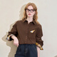 Westlink Westlink retro corduroy shirt for women winter new plaid corner pocket design loose and slim jacket brown M
