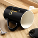 JINGREPUBLIC mug ceramic coffee cup tea cup large capacity 380ml with spoon lid Lucky series black