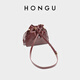 Honggu Bags Women's Bag 2025 New Women's Versatile Bucket Bag First Layer Cowhide Shoulder Underarm Bag Crossbody Handbag Burgundy