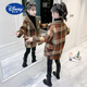 Disney (Disney) Girls Autumn and Winter Woolen Jacket 2025 New Children's Clothing Western Style Mid-Length Medium and Large Children's Tartan Coat Orange Velvet Thickening 130 cm