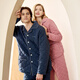 American Standard winter three-layer thickened and warm women's woven quilted couple's pajamas men's suit home clothes gray blue L