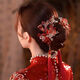 Lingchuan Chinese style bridal ear-hook hair accessories red crystal flower tassel Xiuhe headdress wedding cheongsam accessories hair accessories pair