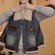 Disney (Disney) children's winter velvet denim jacket 2025 new boys' handsome and fashionable one-piece velvet thickened jacket top trendy denim jacket with leather 120