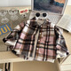 Boys' shirt long-sleeved autumn plaid shirt children's retro color block cardigan new lapel top jacket B83 CY100 100 cm