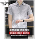 Yishion Ice Seide Kurzärärmungshemd Herren Sommerstil-Verlaufsfarbe Casual Hemd halbärmeliges Quadratshemd mit Hals ohne Verbrennung und Anti-Falten 844 Khaki 4xl