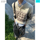 Wu Quanwan taichiism Christmas Penguin Fair Isle Sweater American Henley Collar Sweater Men's Lazy Knitted Pullover Off-White Off-White L