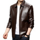 Leather men's casual lapel jacket autumn and winter warm business versatile pu leather motorcycle windproof jacket for young and middle-aged people black M 170/88A
