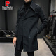 Pierre Cardin (pierre cardin) military trench coat men's mid-length spring and autumn style 2026 new British handsome slim double-breasted coat jacket men's black M recommended 90Jin Jin is equal to within 0.5 kg