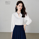 Late White New Product 2025 Autumn Style Top V-neck Fashion Versatile Light Workplace Cotton Shirt Women White M