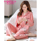 Modal pajamas for women in spring and autumn pure cotton long sleeve autumn style for women thin large size autumn middle-aged mother women autumn and winter home clothes 14106 bean paste green M (160): suitable for 80-100Jin [Jin equals 0.5 kg] wear