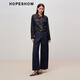 Red Sleeve (hopeshow) 2025 Autumn New Women's Clothing Retro Washed Single Breasted Right Shoulder Long Sleeve Lapel Denim Shirt Dark Denim Blue 072 M