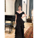 GJFDGood Job Rubens Holiday French black one-shoulder light luxury dress niche dress fishtail skirt porcelain black L