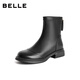 Belle Genuine Leather Fashion Boots 2025 Winter New Elastic Short Boots Slim Boots B1538DD5 Sweet Cool Black 37