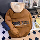 American letter cotton coat men's high street oversize trendy brand loose fake two-piece cotton jacket winter hooded cotton coat brown high quality S recommended 75-95Jin Jin equals 0.5 kg