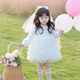 White girl's first birthday wedding dress, flower girl wedding dress, female princess dress, short-sleeved dress, tutu skirt, white short-sleeved dress, veil 80 80cm