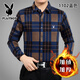 花花公子中年男士保暖衬衫加绒加厚格子长袖纯棉大码爸爸冬装衬衣 蓝色 XL 175【建议130-148斤】