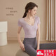 Yoga wear T-shirt for women 2025 new two-piece sports top slimming blouse Pilates training fitness short-sleeved J33# Purple XL Recommended 125-138Jin Jin equals 0.5 kg