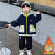 Boys' autumn and winter woolen sweaters, velvet thickened jackets, children's style jackets, 2025 new Austrian velvet tops, navy blue 120