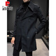 Pierre Cardin (pierre cardin) military trench coat men's mid-length spring and autumn style 2026 new British handsome slim double-breasted coat jacket men's black M recommended 90Jin Jin is equal to within 0.5 kg