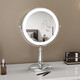 Large LED makeup mirror that can be raised and lowered, telescopic double-sided mirror with light, desktop magnifying mirror, height-adjustable 9 inches_Silver_Straight pole_5x magnification