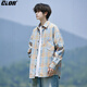 CLOR plaid long-sleeved shirt men's autumn ins loose casual shirt American retro jacket CLCX10 yellow XL