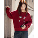 Demana 350G brushed air layer winter warm Korean style round neck embroidered long-sleeved loose sweatshirt women's top