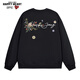 Charles Heart American Round Neck Pullover Sweatshirt for Men and Women Spring and Autumn Floral National Trend Imitation Embroidery Print Jacket Black L