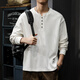 Luo Meng Spring and Autumn New 2025 Cotton Henley Collar Men's Sweater Loose Long Sleeve T-Shirt American Top White Bottoming Shirt White XL