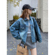 La Chapelle blue washed denim jacket for women 2025 autumn new fashion age-reducing design loose casual versatile jacket blue S 105Jin Jin is equal to 0.5 kg within