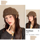 Panxing Korean version of ins style beret, worn backwards, high-end fashion forward hat, versatile autumn and winter face-showing small knitted painter hat, brown, one size fits all