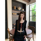 Cotton skin-friendly pure desire black bow U-neck long-sleeved women's autumn slim-fitting short top two-piece set XXC suit (T-shirt + lace vest) high-quality model S 70-90Jin Jin equals 0.5 kg