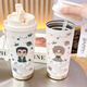 Lock Lock (LOCK/LOCK) cartoon thermos cup student portable stainless steel ceramic cup office high-value large capacity coffee cup [food grade] antique white-BXAB15786 animation stainless steel
