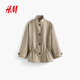 H&M Women's Windbreaker 2025 Autumn New Mid-Length Fashion Bud Drawstring Casual Windbreaker 1000019 Khaki Brown S