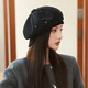Raodie reversible big head painter's hat female beauty Lard style beret autumn and winter style face-showing small octagonal hat MM1558 black one size