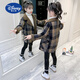 Disney (Disney) Girls Autumn and Winter Woolen Jacket 2025 New Children's Clothing Western Style Mid-Length Medium and Large Children's Tartan Coat Orange Velvet Thickening 130 cm