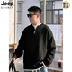 JEEP SPIRIT spring, autumn and winter heavy ins style fake two-piece spliced henley collar sweater for men loose casual versatile solid color V-neck wool gray original custom 900g fabric M recommended 90-125Jin Jin equals 0.5 kg