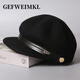 GEFWEIMKL retro pu belt equestrian hat women's autumn and winter merino wool felt hat versatile octagonal hat temperament peaked hat khaki adjustable (56-58cm)
