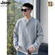 JEEP SPIRIT spring, autumn and winter heavy ins style fake two-piece spliced henley collar sweater for men loose casual versatile solid color V-neck wool gray original custom 900g fabric M recommended 90-125Jin Jin equals 0.5 kg